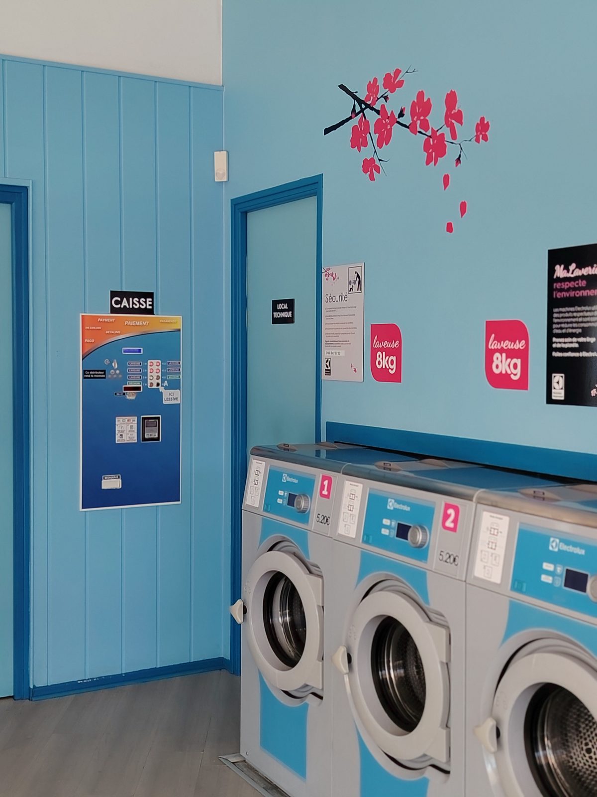 Machines Electrolux et borne de paiement, Laverie du Cygne